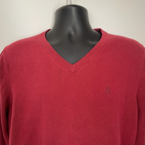 Izod Red V Neck Sweater Men Size Medium Faded Long Sleeve - Picture 2 of 7